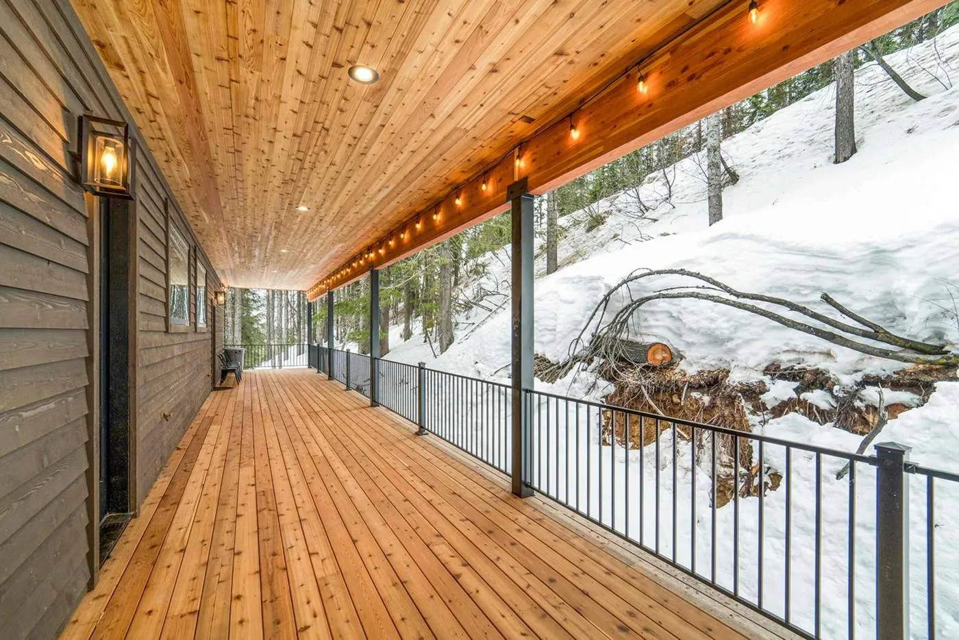 The shared deck with string lights